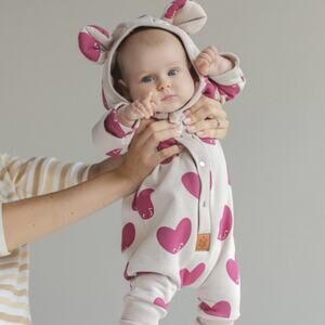 Kikido Kids Beige Hearts Hooded Jumpsuit